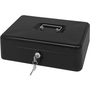 Steel Cash Box with Key Lock, Metal Small Money Organizer with Money Tray,Cash Storage Box with Lockable Cover (Black - 12 inch) (Black - 11.8" x 9.4" x 3.5")