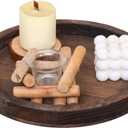 Rustic Wooden Serving Tray  Handcrafted Round Farmhouse Tray, Lightweight Paulownia Wood Decorative Tray for Coffee Table, Candle Holder, Breakfast in Bed, and Multi-Purpose Home Decor (Round-brown Distressed)