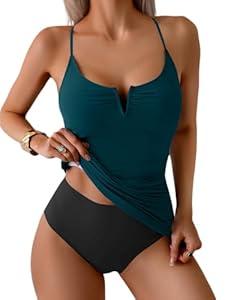 B2prity Tankini Swimsuits for Women Tummy Control Ruched Two Piece Bathing Suit V Wire Neck Swim Suit Tie Back Swimwear (Medium) 2XL B2prity Tankini Swimsuits for Women Tummy Control Ruched Two Piece Bathing Suit V Wire Neck Swim Suit Tie Back Swimwear (Medium) 2XL