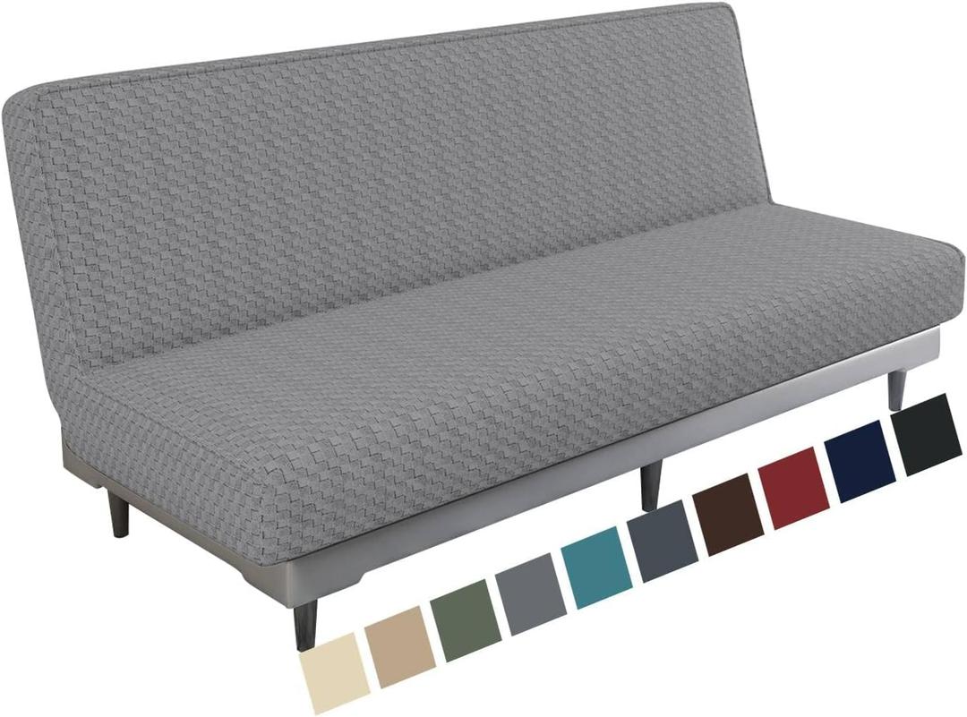 MAXIJIN Jacquard Futon Cover Stretch Armless Futon Sofa Cover Soft Futon Slipcover with Elastic Bottom Thick Sofa Bed Furniture Protector Covers, Machine Washable (Light Gray)