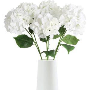 6pcs 28in White Hydrangea Artificial Silk Flowers for Tall Vase Long Stem Big Fake Hydrangea Flowers Lifelike Faux Hydrangea for Wedding Baby Shower Party Home Table Centerpieces Decor (White)