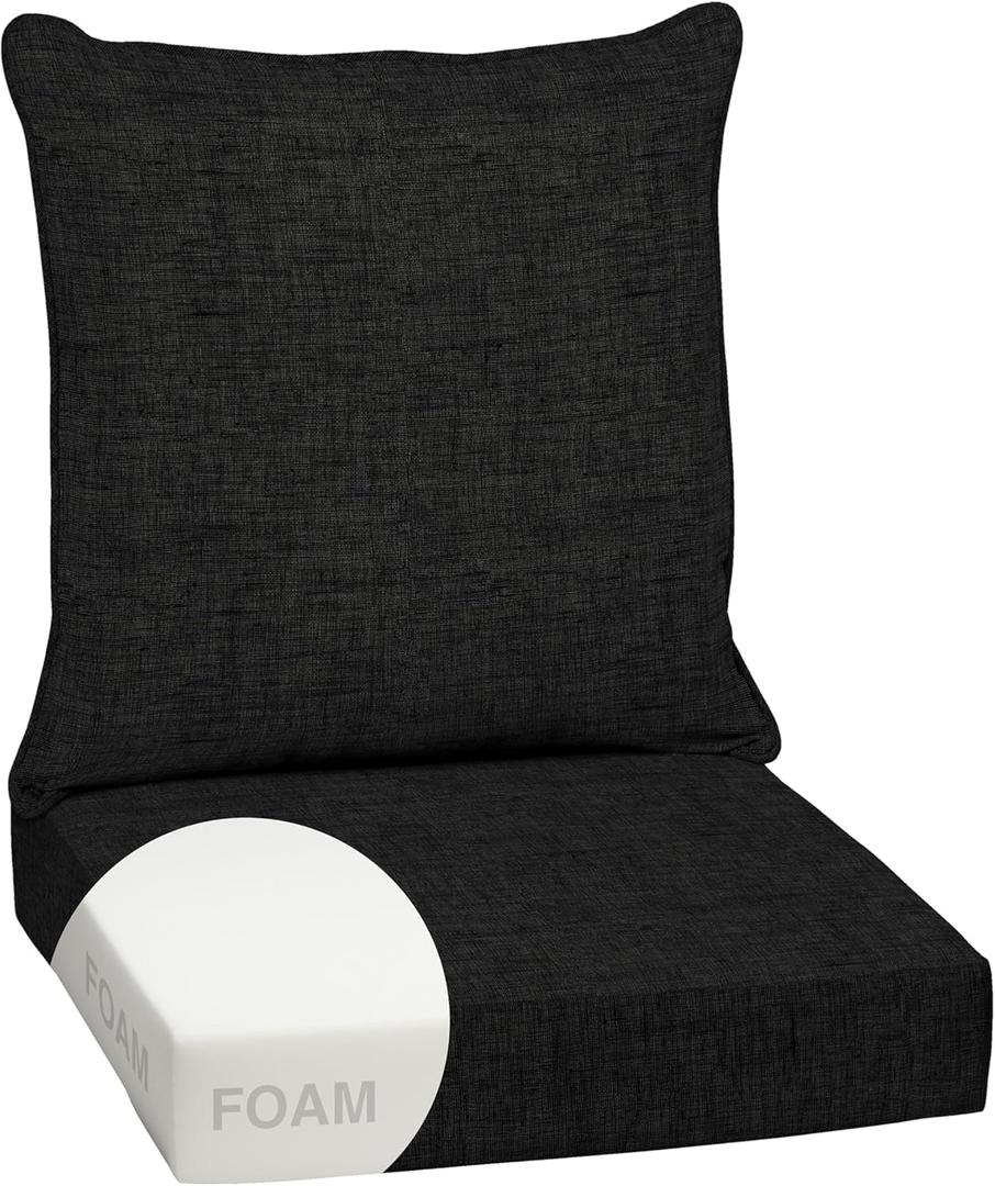 Arden Outdoor Foam Deep Seat Cushion Set, 24x24, Premium High-Density Foam, Never Flattens, Weather-Proof for Patio Chair Sofa Couch, Black Leala