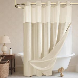 WONICY No Hook Shower Curtain and Liner, Linen-Look Polyester Textured Shower Curtain with Snap in Liner, Waterproof & Washable Bath Curtains for Bathroom, 71Wx74H - Beige/Cream
