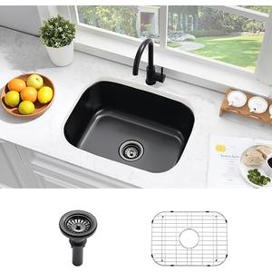 23 Inch Black Undermount Bar Sink,Wet Bar Prep Outdoor Sink
23x18 Black Stainless Steel Undermount Kitchen Sink 16 Gauge Single Bowl Kitchen Sink with Dish Grid, Large Corner