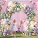 Amandir 173Pcs Dusty Green Purple Pink Balloon Arch Garland Kit, Lavender Pastel Blush Pink Yellow Mist Green Gold Confetti Balloons for Easter Shower Wedding Tea Wildflower Birthday Party Decorations