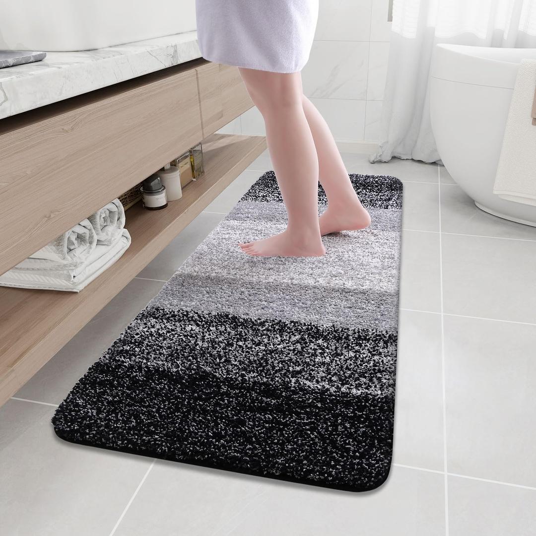 Arotive Microfiber Bathroom Rugs, Shaggy Soft and Absorbent Bath Rug, Non-Slip, Thick Plush Machine Washable Dry Bath Mats for Bathroom, Tub and Shower, 59x20, Black, Rectangular