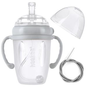 haakaa Weighted Straw Sippy Cup for 6+ Month Old, Silicone Baby Straw Cup Toddler Water Bottle with Straw Brush, 8oz/250ml, Grey