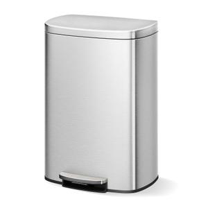 GarveeHome Stainless Steel Kitchen Trash Can, 13 Gal / 50 L Step-On Garbage Bin with Soft Close Lid, Large Rustproof Metal Trash Can for Kitchen, Silver