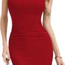 Missufe Women's Summer Sleeveless Mock Neck Casual Mini Dresses 2026 Bodycon Ruched Cocktail Party Double Lined Dress (Red)