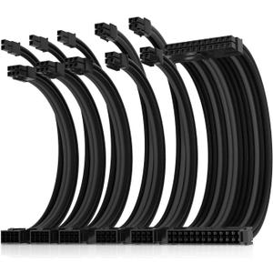 Asiahorse Power Supply Sleeved Cable for Power Supply Extension Cable Wire Kit 1x24-PIN/ 2x8-PORT (4+4) M/B,3x8-PORT (6+2) PCI-E 30cm Length with Combs(Dual EPS Black-Mix)