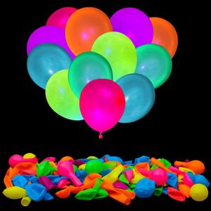 300 Pcs UV Neon Balloons, Neon Glow Party Balloons UV Black Light Balloons Glow in the Dark for Birthday Decorations Wedding Glow Party Supplies Blacklight Reactive Fluorescent Balloons
