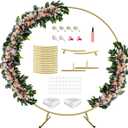7 Ft Round Wedding Arch Stand with Metal Base for Flower Balloon Decoration, Circle Backdrop Stand Frame for Ceremony, Birthday Party, Baby Shower, Gold