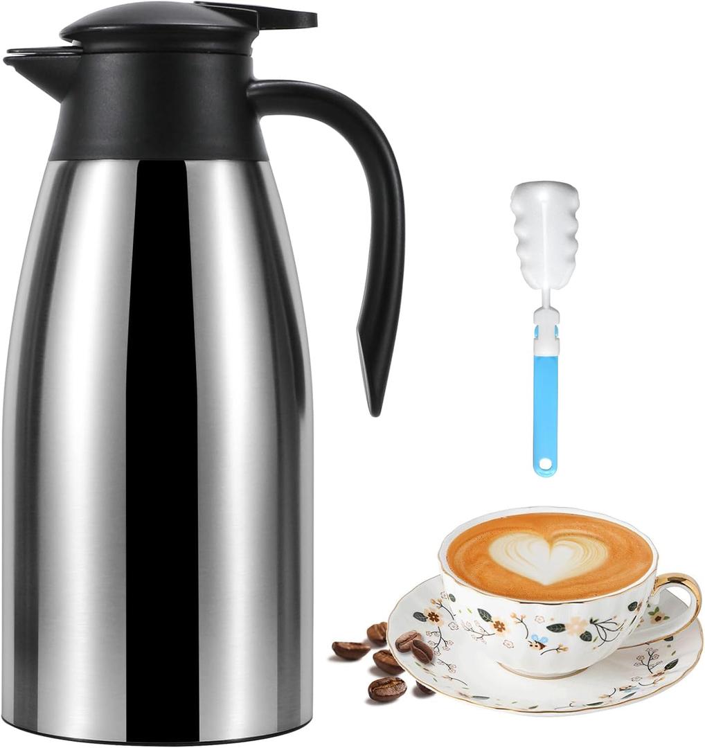 70 oz Thermal Coffee Carafe for keeping hot, Updated Carafe for hot liquid, Airpot Stainless Steel Thermos Urn Beverage Dispenser Vacuum Thermal Pot for Coffee, Hot Water,Keep Hot 12 Hour(Silver)