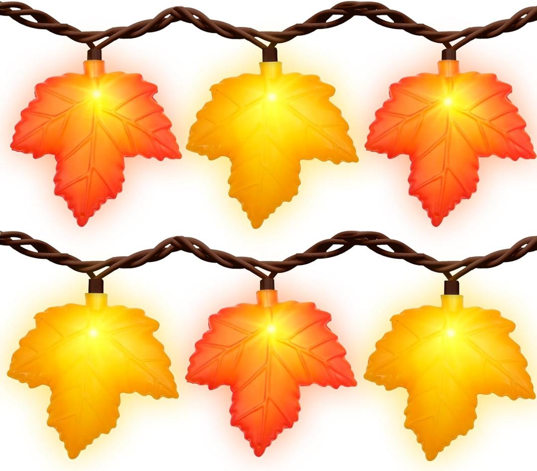 Couah 8.5 FT 3D Maple Leaf Lights 10 LED Orange & Yellow Maple Leaf Plug in Fall String Lights Indoor Outdoor Home Party Harvest Thanksgiving Fall Decorations