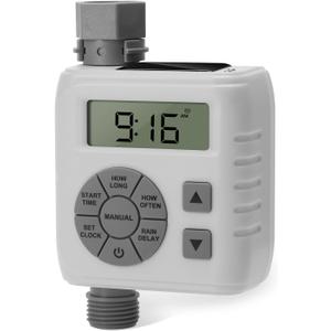 Sprinkler Timer, Programmable Irrigation Water Timer for Garden Hose, Solar/Battery Dual Power & Professional Leak-Proof Design, Rain Delay/Auto/Manual Watering System, Gray (Grey)