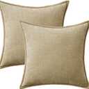 MIULEE Pack of 2 Summer Throw Pillow Covers 18x18 Inch Beige Farmhouse Decorative Pillow Covers with Stitched Edge Soft Chenille Solid Dyed Pillow Covers for Couch Sofa Bed Living Room
