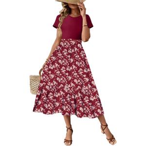 Dokotoo Women's Summer 2025 Maxi Dress Ruffle Short Sleeve Casual Floral Print Long Flowy Dresses (XL)