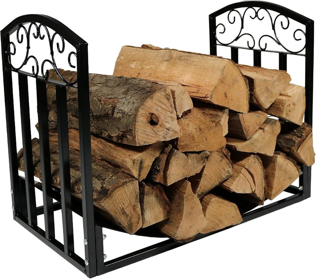 Sunnydaze 2-Foot Firewood Log Rack - Indoor/Outdoor Black Steel Decorative Fireplace Wood Storage Holder - 200-lb Capacity