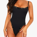 Navneet Women Lace Bodysuit Sexy Square Neck Sleeveless Cami Spaghetti Strap Thong Bodysuit Backless Body Suits Tops Leotard, S