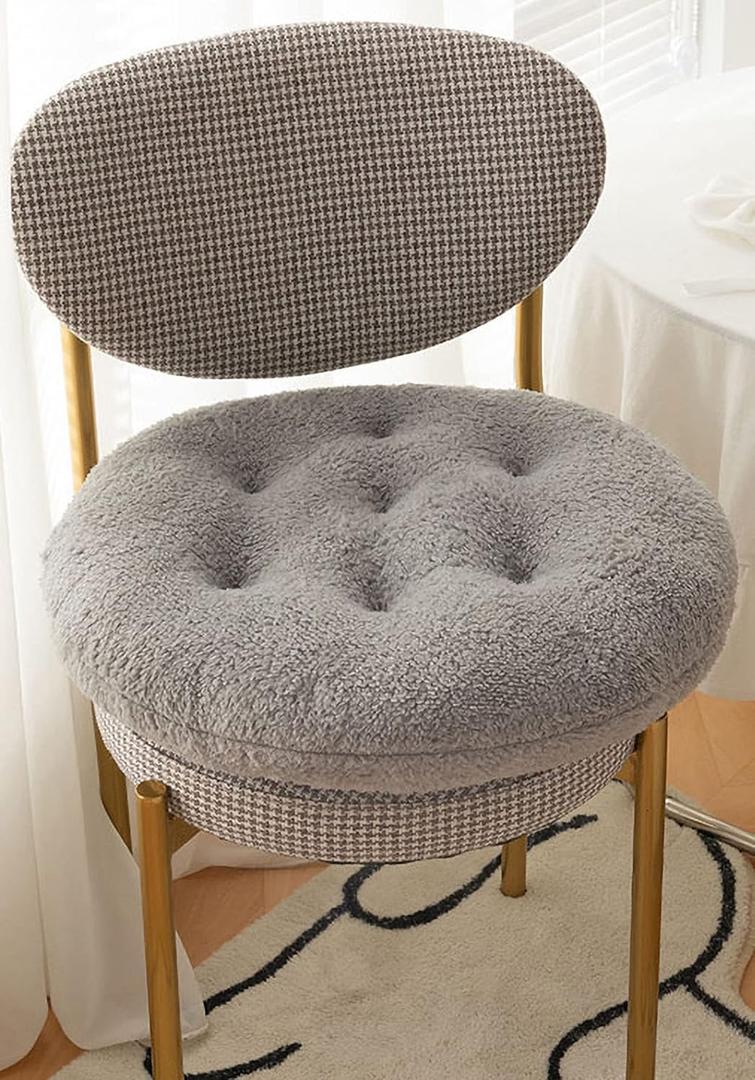 Comfortable Square and Round Artificial Lambswool Chair Pads,Soft Fluffy Chair Seat Cushion Plush Cushions Seat Pad for Home Office Meditation (17 inch(45cm), Round-Gray)