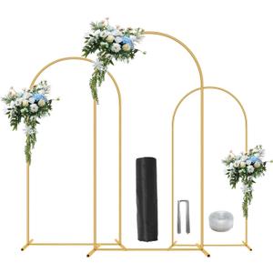 Metal Arch Backdrop Stand Set of 3(6 ft, 5 ft, 4 ft) Party Arch Stands for Valentines Day, Wedding, Birthday, Baby Shower, Bridal Shower,Balloon Arched Frame for Garden Decor, Gold Floral Arches