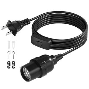 DiCUNO E26 Hanging Lantern Extension Cord Cable, Light Socket On Off Inline Cord Switch Control Lamp, 6.6 Feet (2M), Black, 1-Pack