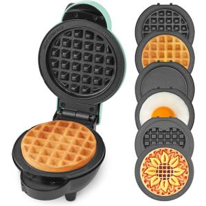 Dash MultiMaker Mini Maker System - Compact Waffle Maker for Family Breakfasts - Removable Griddle Plates & nonstick surface - 6 Plates & Storage Case - Aqua