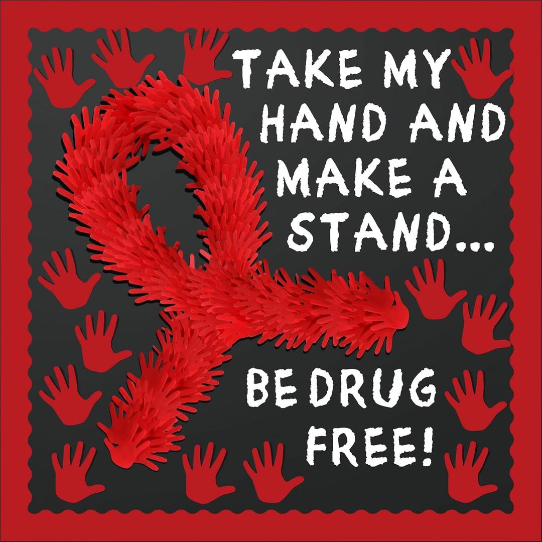 3 x Red Ribbon Week Bulletin Board Supplies Red Hand Drug Free Drugs Bulletin Board Decoration Drugs are a Trick Not a Treat Red Ribbon Week Banner Awareness for School Classroom Charity Event