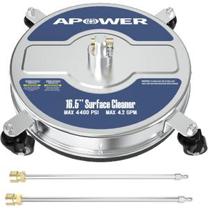 16.5" Pressure Washer Surface Cleaner Attachment, Max 4400 PSI, Stainless Steel Housing, 1/4" Quick Plug, for Gas and Electric Power Washers, Concrete Driveway Deck Wash