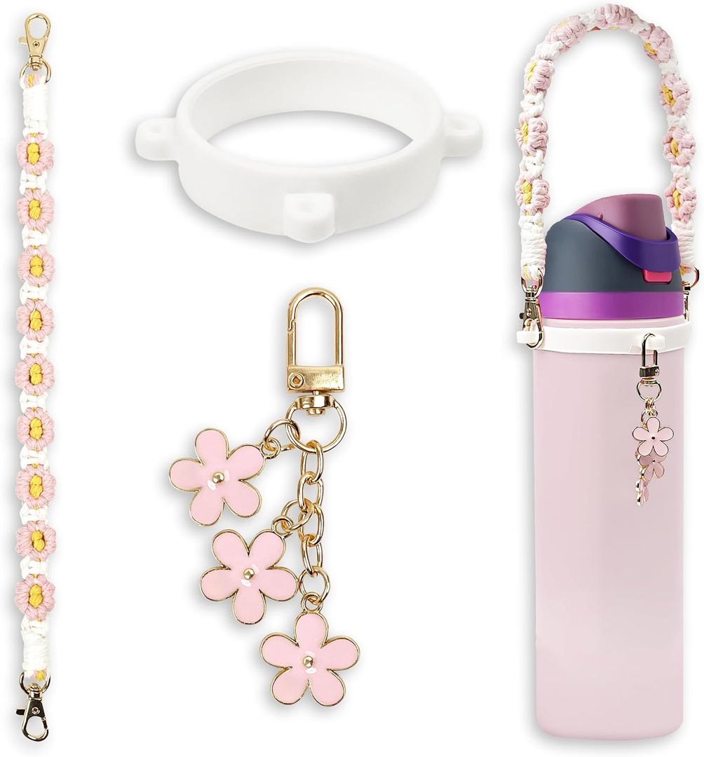 Handle Strap and Charm Set for Owala Water Bottle 24 oz, 32 oz, 40 oz, Owala Kids, Owala Coffee Tumbler, Owala FreeSip  Includes Handle Strap, for Owala Accessories & Stanley Cup Accessories (Pink)
