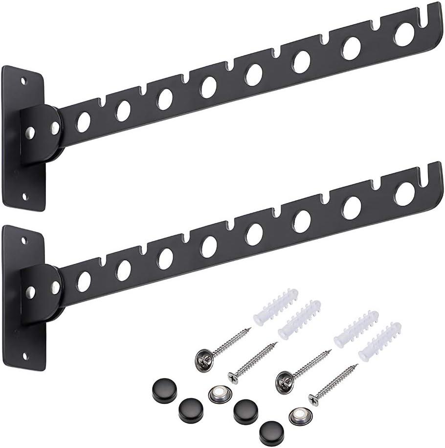 Sumnacon 12 Inch Stainless Steel Clothes Hanger Racks - 2Pcs Wall Mounted Folding Garment Hooks with Screws, Space Saver Clothing and Closet Storage Organizer for Laundry Room Bedroom Bathroom, Black