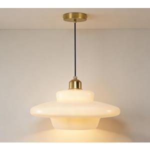 Ceiling Pendant Light Milk Glass Hanging Lighting 1-Light E26 Base Over Table Light Fixtures White and Gold Pendant Lights for Kitchen Island Dining Room Hallway, Mid Century Lighting