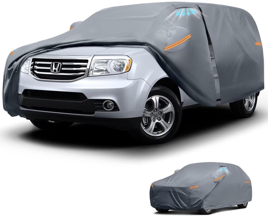 Waterproof Honda Pilot(2002-2026) Car Cover with Breathable Vents, [2026 Upgrade] Premium Covers with Cotton Liner and Zipper Door, Sun Rain Snow Dust Uv Protection.(Gift with Towel)