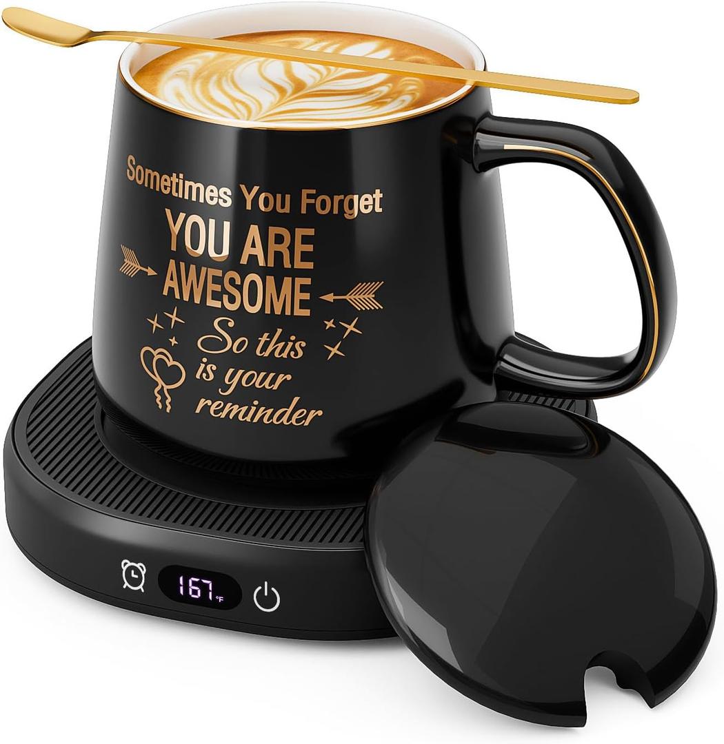 Coffee Mug Warmer & You are Awesome Mug Set, Electric Cup Warmer for Desk, Beverage Warmer with 4 Temperature Setting, 8Hours Auto Shut Off