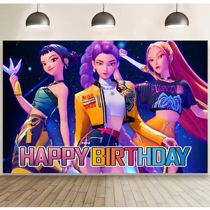 Demon Movie Hunters Birthday Decorations, Demon Movie Hunters Happy Birthday Banner Backdrop for Kids Birthday Party Supplies 60 * 40 inches