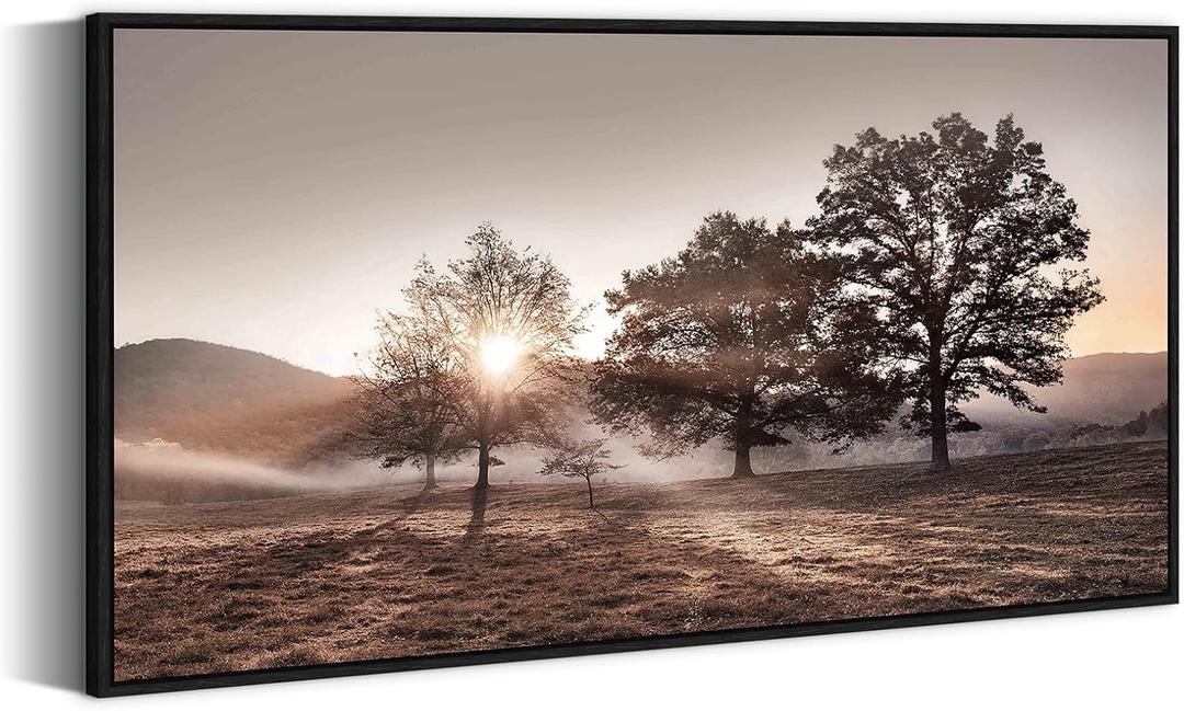 Sunset Landscape Framed Wall Art - Mountain Canvas Picture Forest Nature Artwork Wildness Tree Scenery Prints for Bedroom Living Room (48"L x 24"W)