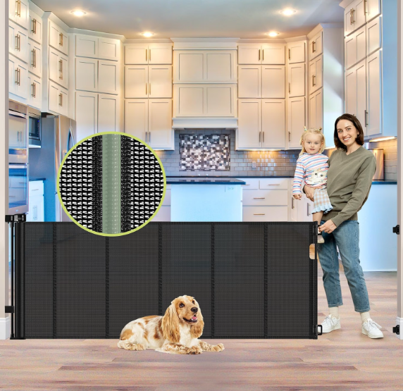 Reinforced 80 Inch Retractable Baby Gate Extra Wide Baby Gate for Wide Openings, Indoor/Outdoor Retractable Dog Gate for Doorway, Mesh Dog Gate Indoor Prevent Babies/Pets from Crawling Under, Black
