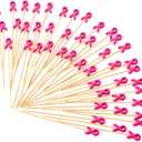 Chengu 400 Pcs Breast Cancer Awareness Cocktail Picks 4.7 Inch Pink Ribbon Bamboo Toothpicks Sandwich Appetizer Fruit Sticks for Cupcakes, Bbq, Fruit, Appetizers, Finger Foods Fundraising Events