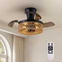 28'' Retractable Ceiling Fan with Lights and Remote, Flush Mount Small Caged Ceiling Fan Farmhouse Boho Fandelier Invisible Blades 6 Wind Speed for Kids Room Bedroom Kitchen Dining Room, 28in