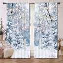 82" W x 84" L Winter Scene Window Curtain Blue Wonderland Snowflake Forest Landscape for Christmas Home Bedroom Living Room Decor Decorations with Fabric Machine Washable