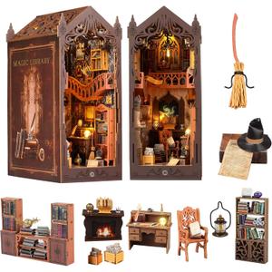 Book Nook Kit,DIY Miniature House Kit,Dollhouse Booknook with Dust Cover & LED Light,3D Wooden Bookends Puzzle,Bookshelf Decorfor for Adults, Teens, Beginners,Gifts for Family, Friends
