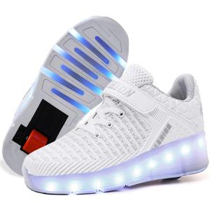 Ylllu Kids LED Roller Skate Shoes with Single Wheel Light up Roller Shoes Gift for Girls Boys Children (White), Size: 12 Little Kid