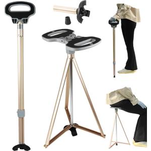 Walking Cane with Seat for Men & Women,Portable Cane Seat with Carry Bag,Lightweight Anti-Slip Walking Stick for Seniors & Adults,Foldable Adjustable Cane Chair for Travel Hiking (rose gold)
