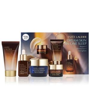 Este Lauder Dream Skin In One Sleep 4-Piece Skincare Set | Repair + Moisturize + Strengthen | Includes Cleanser 1 Fl Oz, Face Serum 0.5 Fl Oz, Moisturizer 0.5 Ounce & Overnight Treatment 0.24 Fl Oz