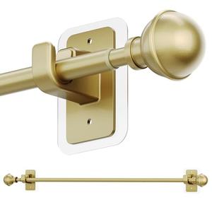 ENJOYBASICS No Drill Curtain Rods for Window 28 to 60 Inches, 5/8 Inch Diameter Renter Friendly Drapery Rod with Adhesive Brackets without Drilling, Adjustable from 27 to 65 Inches, Gold, Set of 2