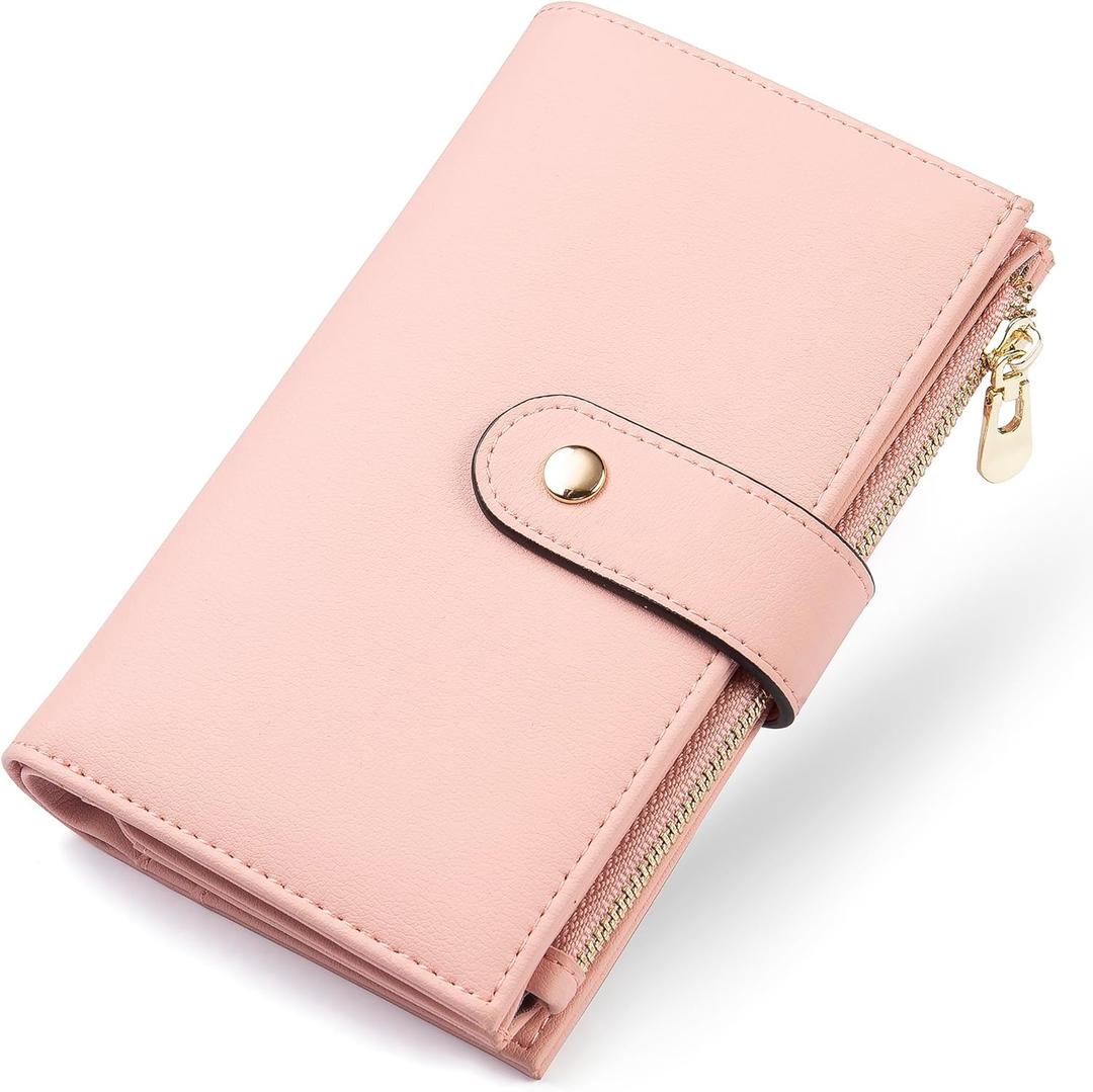 Yiijay Womens Wallet RFID Blocking Leather Trifold Clutch Wallet Credit Card Holder Ladies Travel Wallet Purse with Pen Holder