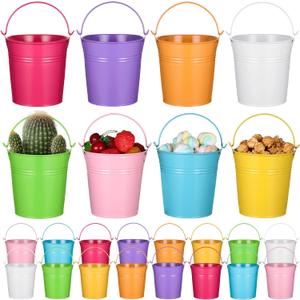 Therwen 24 Pieces Small Metal Buckets Colored Galvanized Bucket Round Metal Pail for Kids Classroom Candy Crafts,Utensils, Vase Party Favor(with Handle,5.71 Inch)