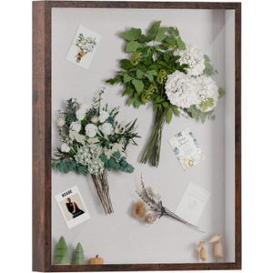 Muzilife 16x20 Shadow Box Frame in Honey Brown with MDF Wood Frame and Soft Linen Back, Large Shadow Box Display Case for Memorabilia, Photos,Flowers for Wall or Tabletop Display with 8 pins