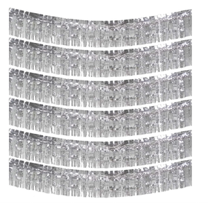6 Packs 10 Feet Foil Fringe Garland Metallic Foil Tinsel Fringe Garland Wall Hanging Fringe Banner for Parade Floats, Wedding, Christmas，Birthday Party Halloween Decor (Silver)