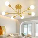 CANMEIJIA Modern Sputnik Chandelier, Ceiling Light Fixture Flush Mount 6-Lights Gold Chandeliers for Living Room Bedroom Dining Room Kitchen, Mid Century Chandeliers, E26 Base, Bulbs Not Included